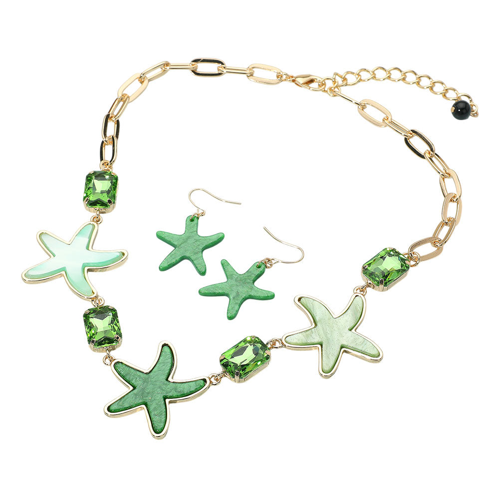 iLLASPARKZ Glittered Resin Starfish Stone Cluster Link Statement Necklace