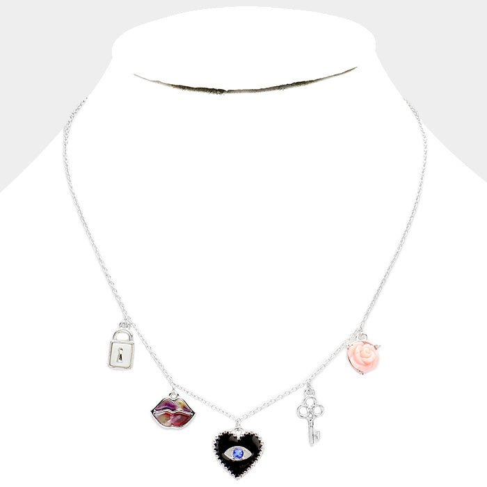 iLLASPARKZ Evil Eye Heart Rose Lips Key Lock Charm Necklace