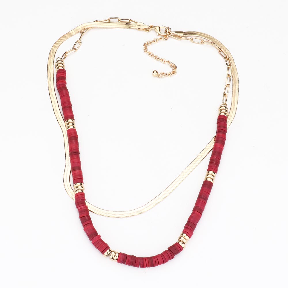 iLLASPARKZ Metal Chain Heishi Beaded Double Layered Necklace