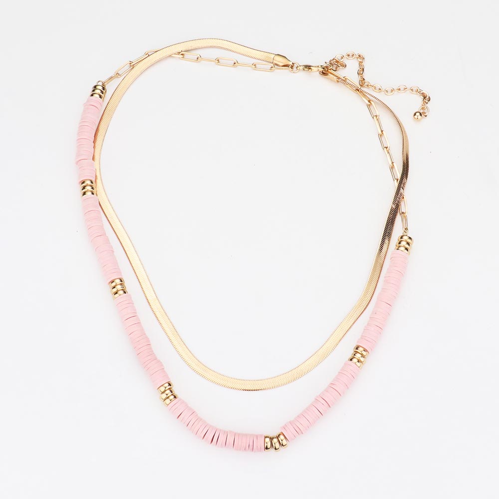 iLLASPARKZ Metal Chain Heishi Beaded Double Layered Necklace