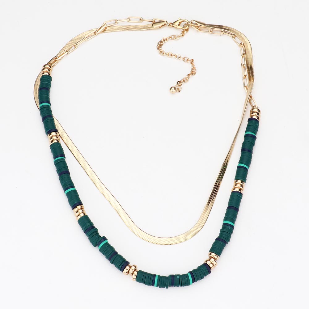 iLLASPARKZ Metal Chain Heishi Beaded Double Layered Necklace