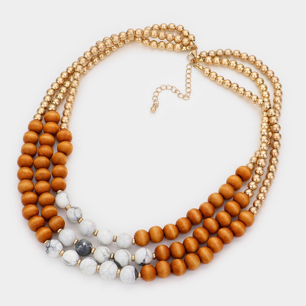 iLLASPARKZ Wood Beaded Triple Layered Necklace