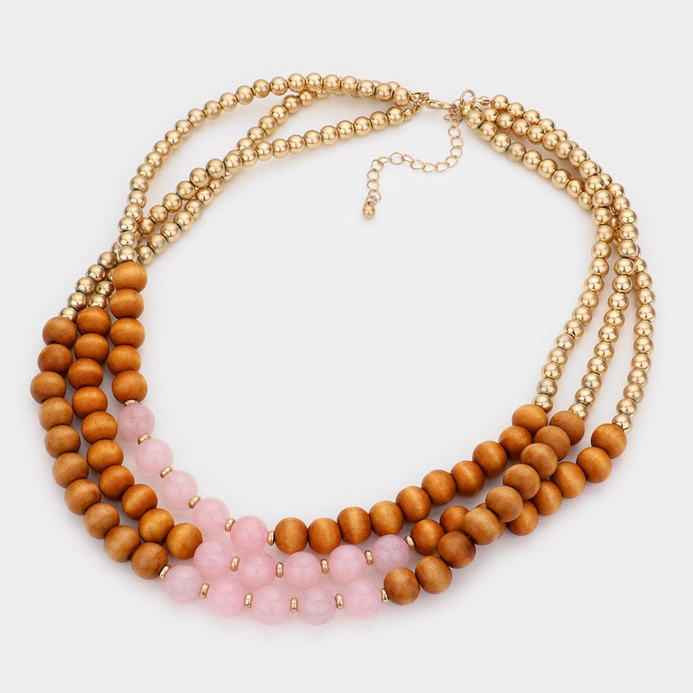 iLLASPARKZ Wood Beaded Triple Layered Necklace