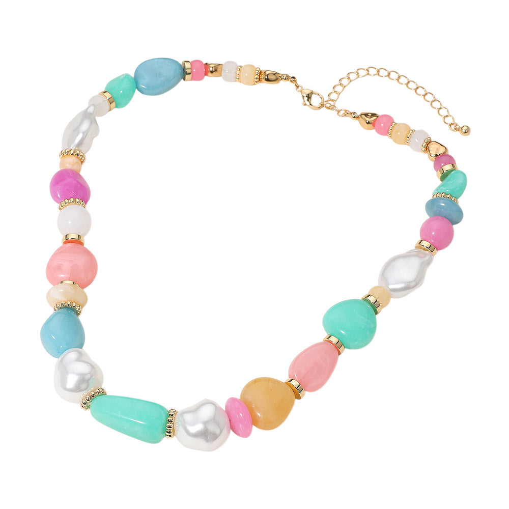 iLLASPARKZ Colorful Pebble Organic Pearl Beaded Chunky Chain Necklace