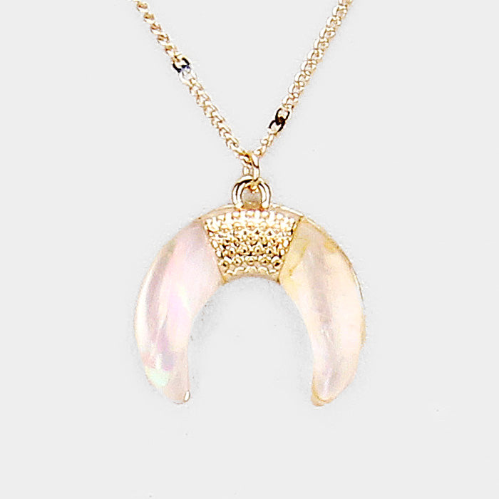 iLLASPARKZ Triple Layered Mother of Pearl Double Horn Pendant Necklace