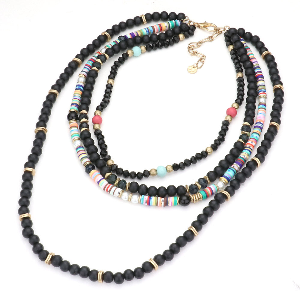 iLLASPARKZ Multi Layered Wood Heishi Beaded Bib Necklace