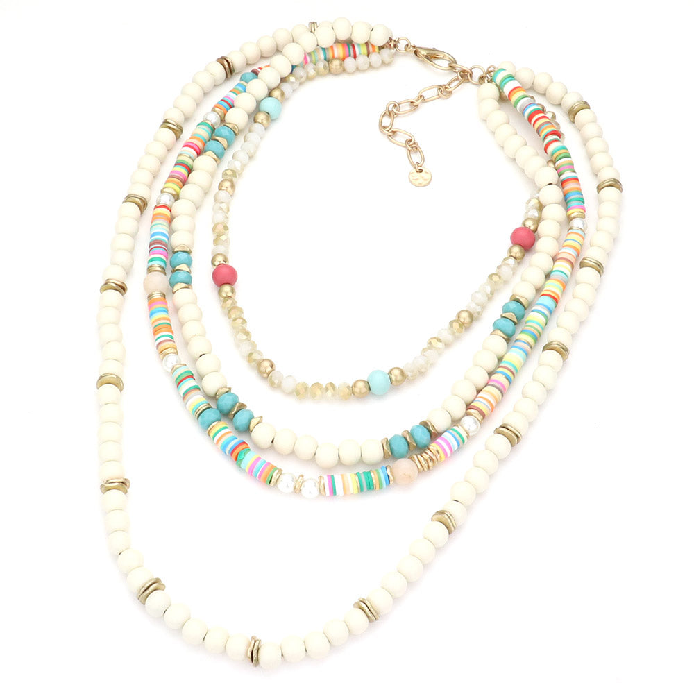 iLLASPARKZ Multi Layered Wood Heishi Beaded Bib Necklace