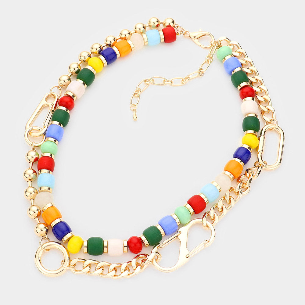 iLLASPARKZ Metal Link Colorful Beaded Double Layered Necklace