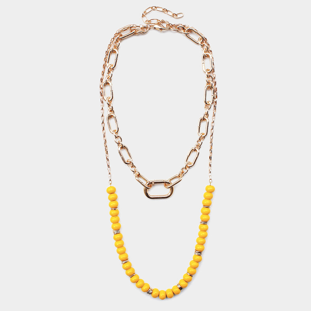 iLLASPARKZ Open Metal Oval Link Resin Beaded Double Layered Bib Necklace