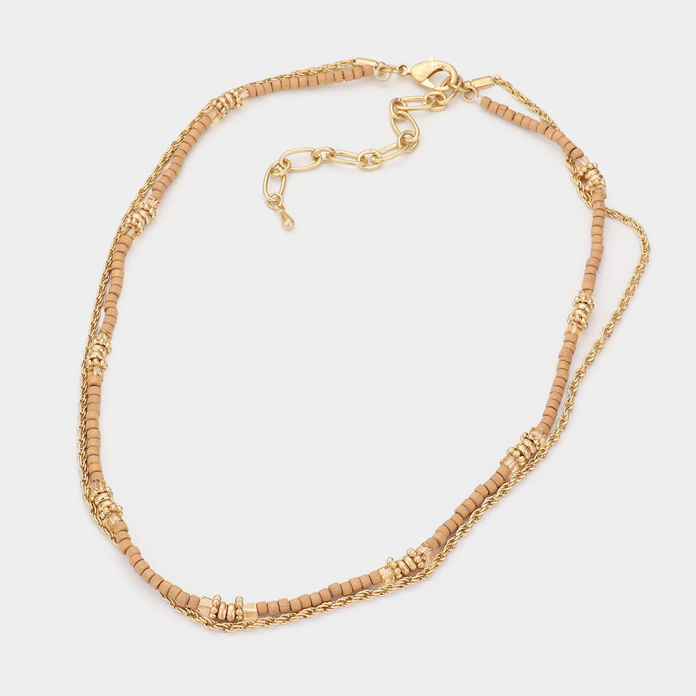 iLLASPARKZ Metal Chain Wood Beaded Double Layered Necklace