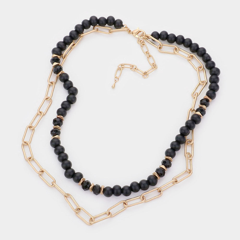 iLLASPARKZ Natural Stone Paperclip Metal Chain Layered Necklace