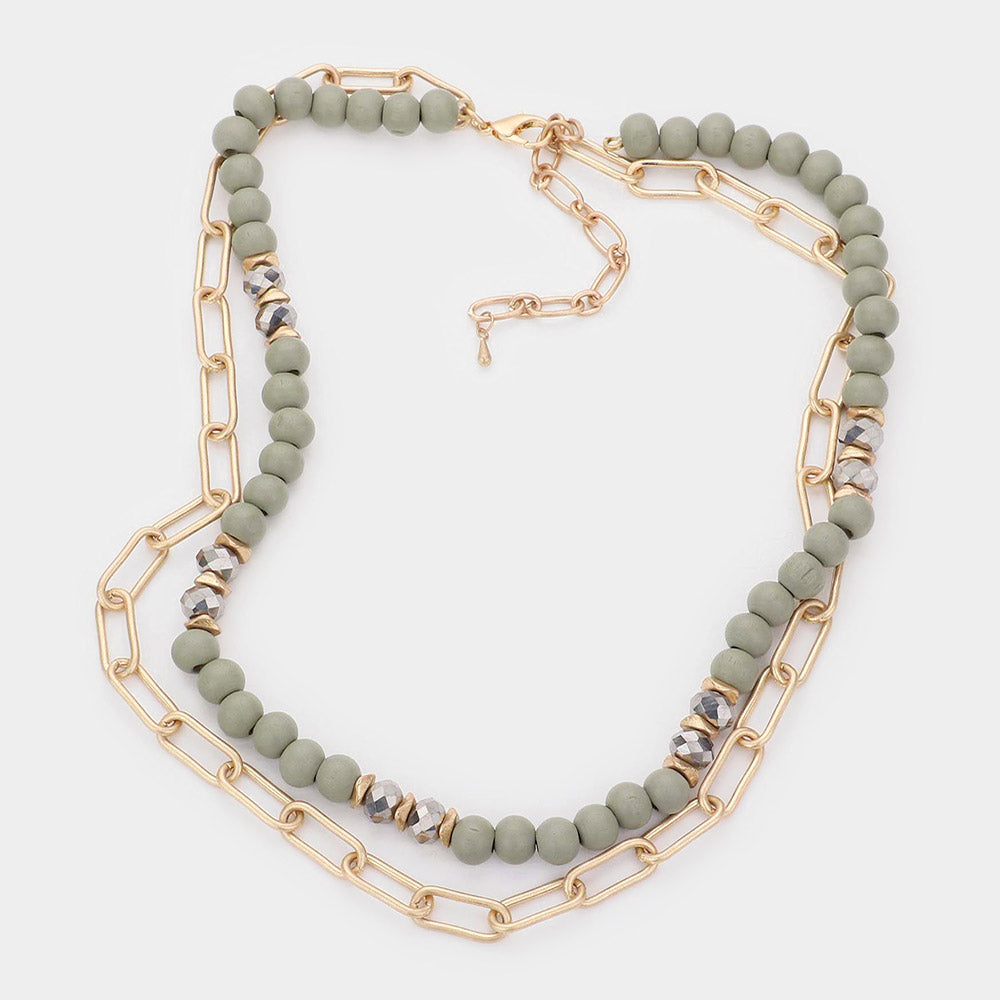 iLLASPARKZ Natural Stone Paperclip Metal Chain Layered Necklace