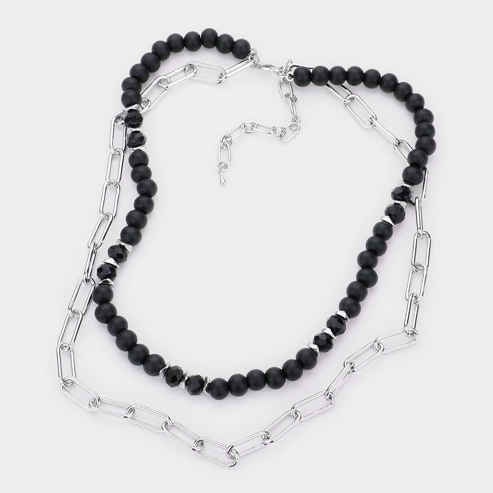 iLLASPARKZ Natural Stone Paper Clip Metal Chain Layered Necklace