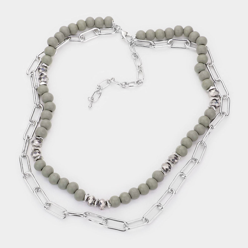 iLLASPARKZ Natural Stone Paper Clip Metal Chain Layered Necklace