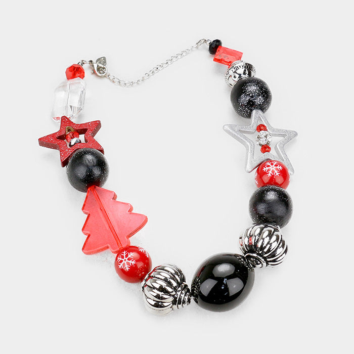 iLLASPARKZ Multi Beaded Christmas Tree Star Detail Collar Bib Necklace