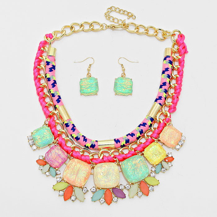 iLLASPARKZ Stone Statement Thread Rope Chain Necklace