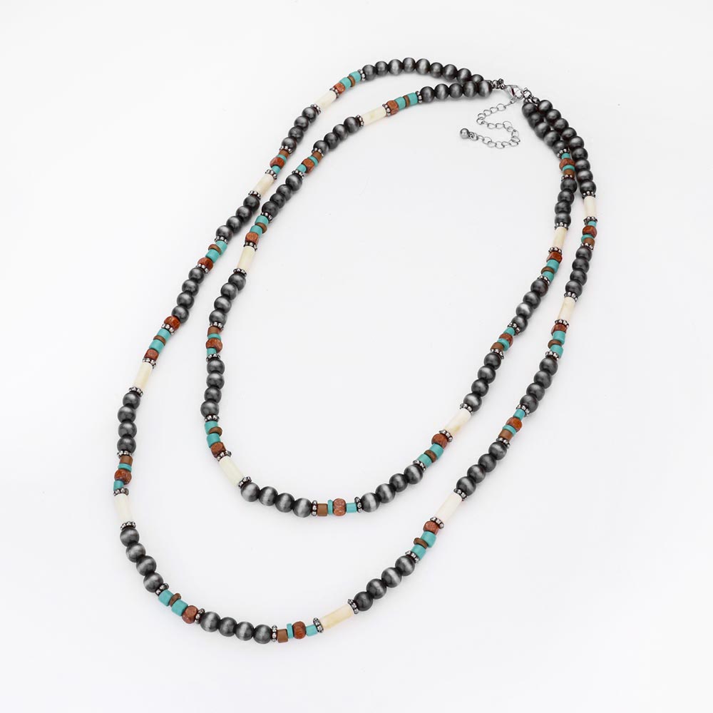 iLLASPARKZ Burnished Metal Ball Wood Beaded Double Layered Necklace