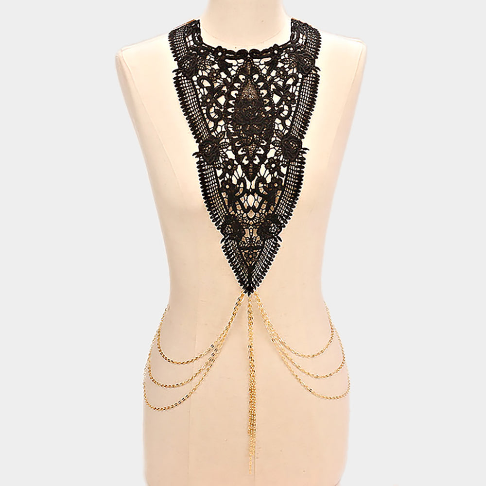 iLLASPARKZ Floral lace bib body chain necklace