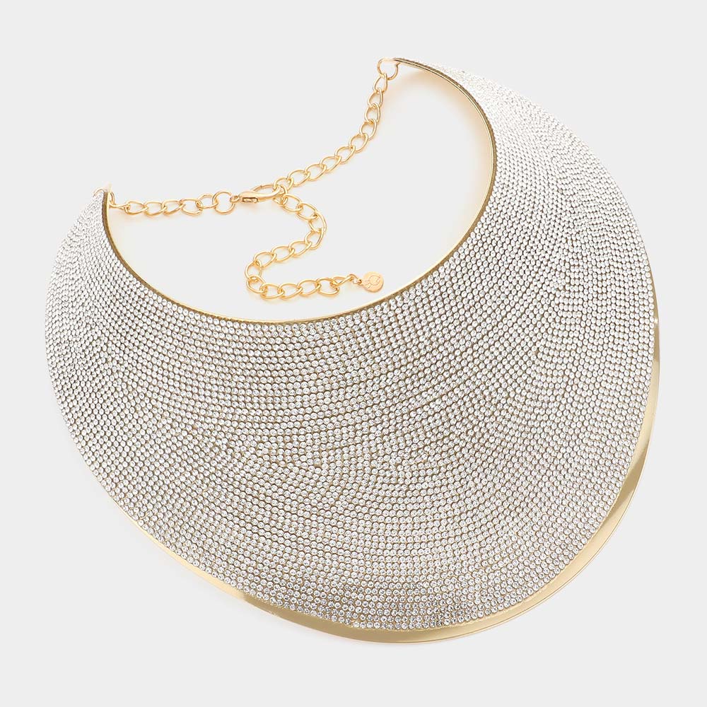 iLLASPARKZ Pave Rhinestone Wide Metal Armor Collar Necklace