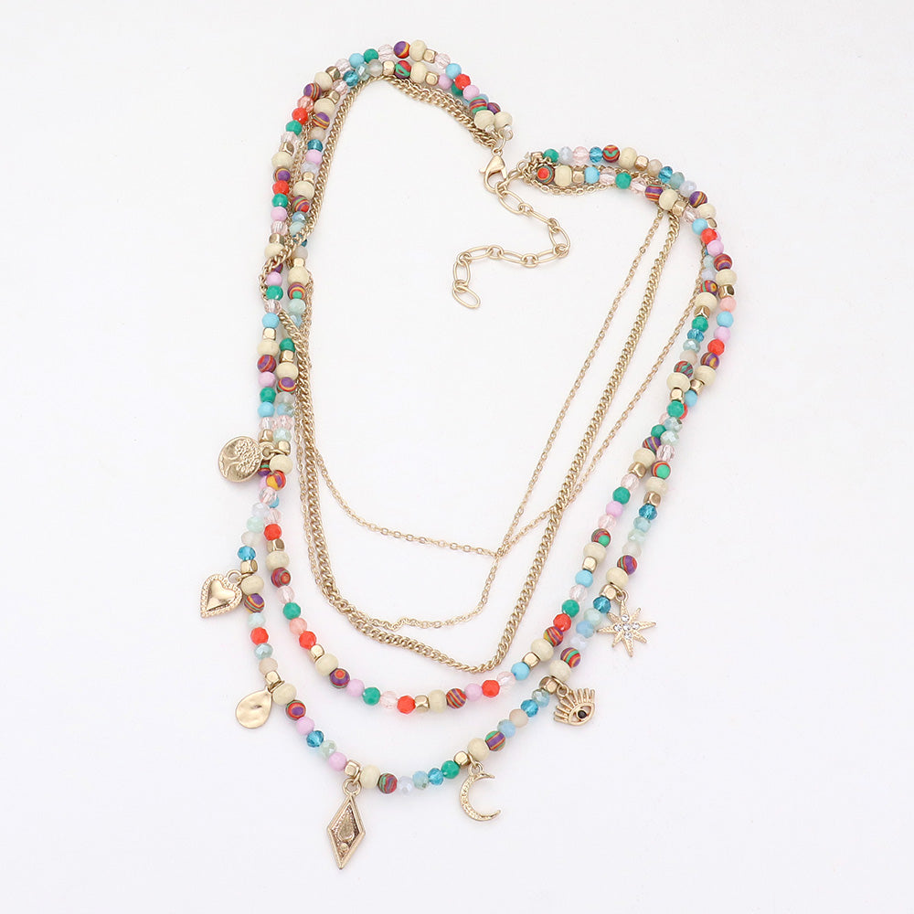 iLLASPARKZ Tree of Life Heart Teardrop Crescent Moon Evil Eye North Star Pendant Station Multi Layered Necklace