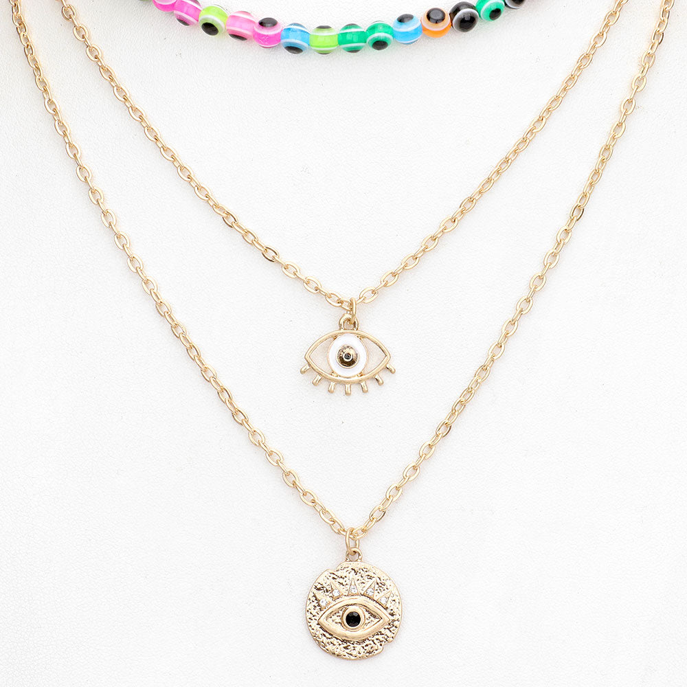 iLLASPARKZ Evil Eye Pendant Triple Layered Necklace
