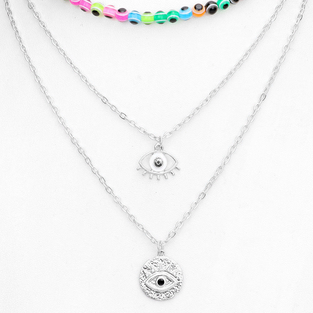 iLLASPARKZ Evil Eye Pendant Triple Layered Necklace