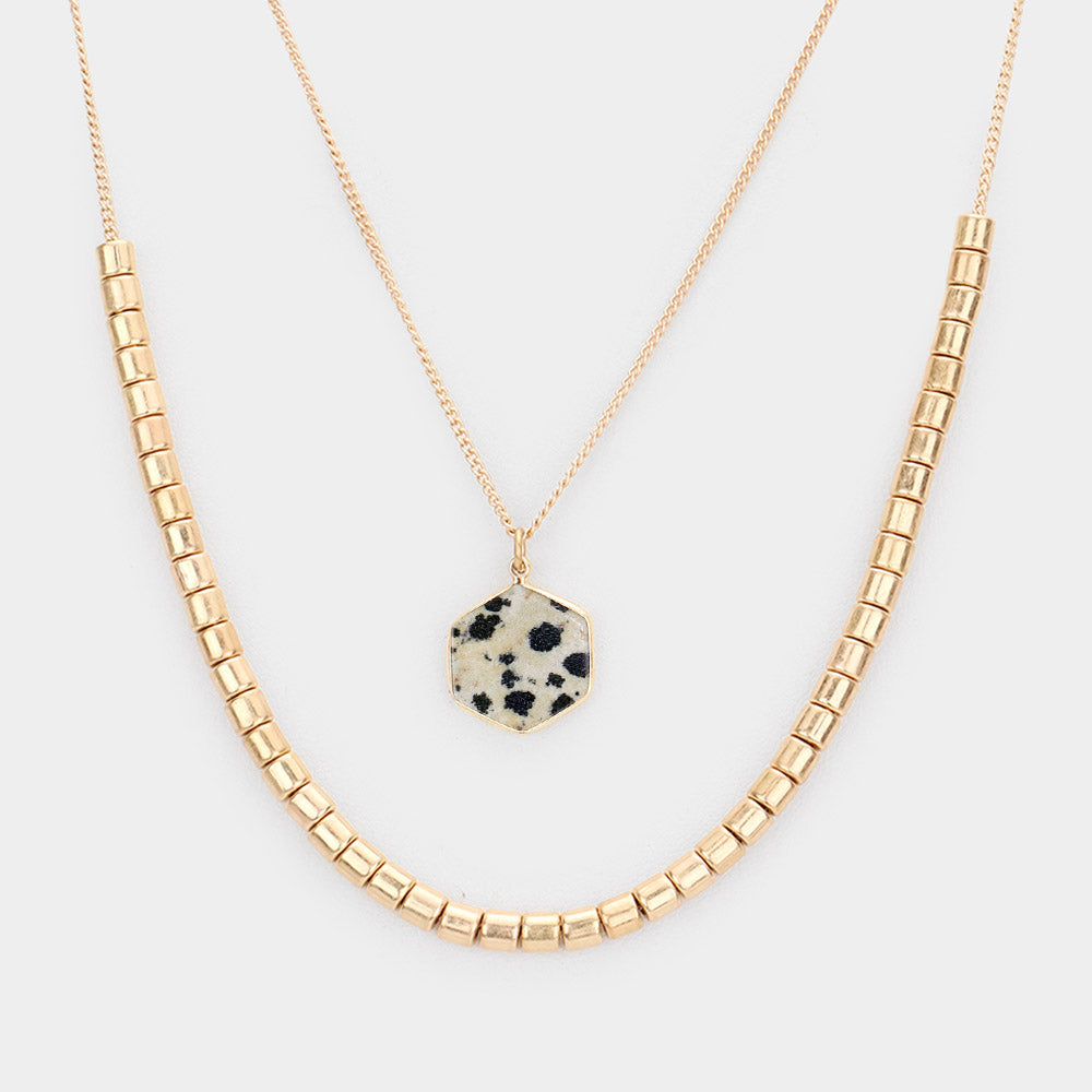 iLLASPARKZ Semi Precious Hexagon Pendant Double Layered Necklace