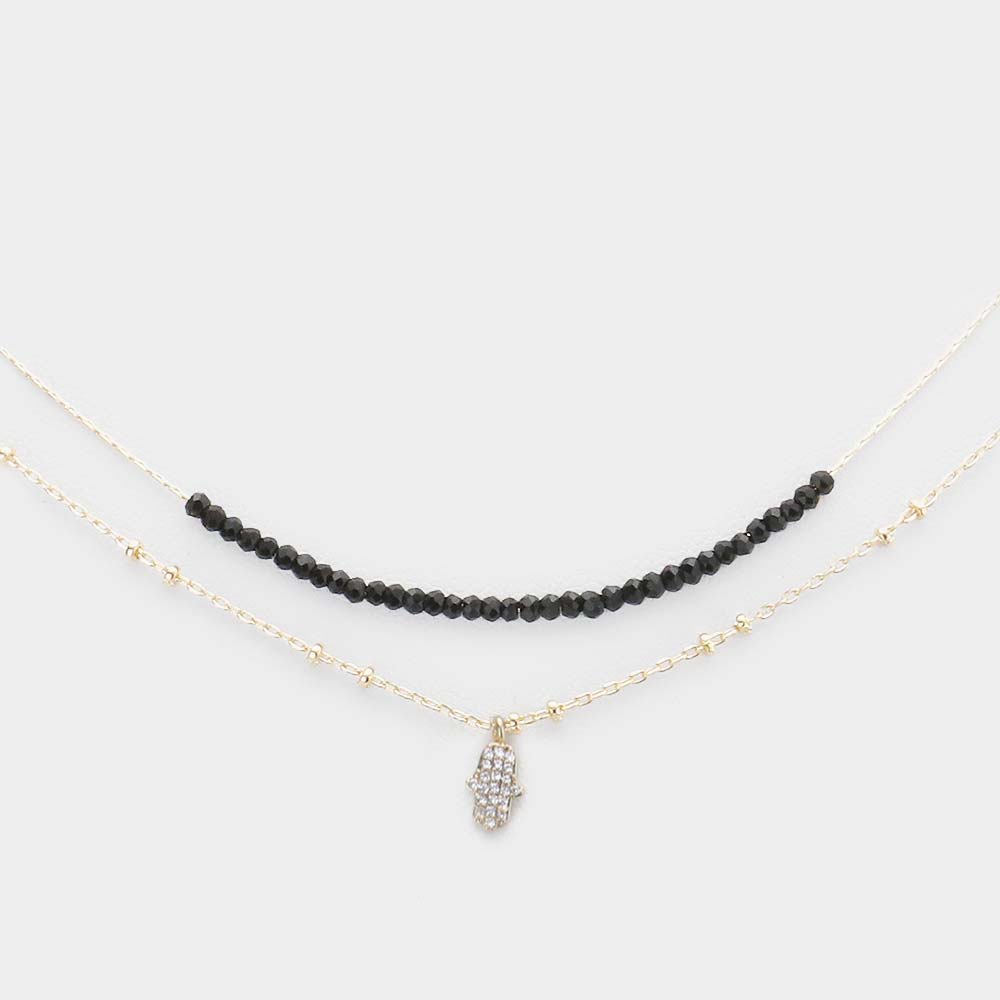 iLLASPARKZ Double Layered Brass Metal CZ Hamsa Hand Pendant Necklace