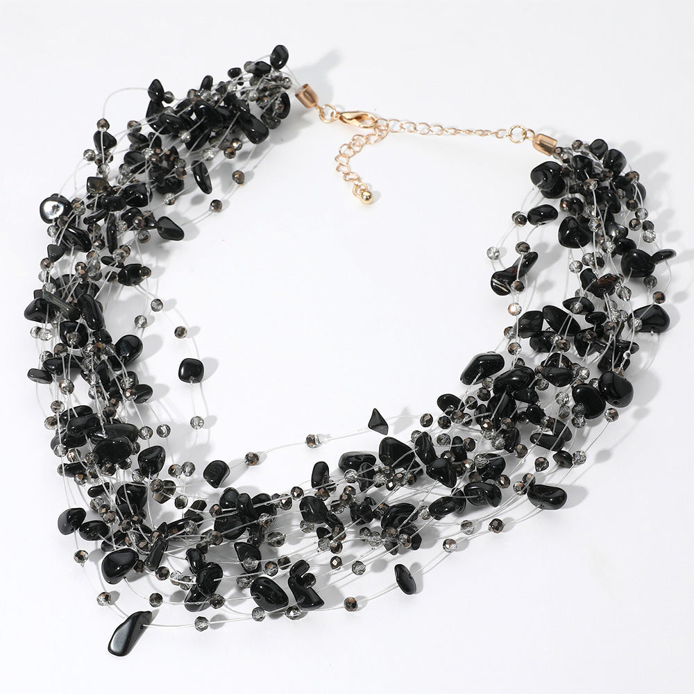 iLLASPARKZ Pebble Faceted Beads Transparent Thread Multi Layered Strand Necklace