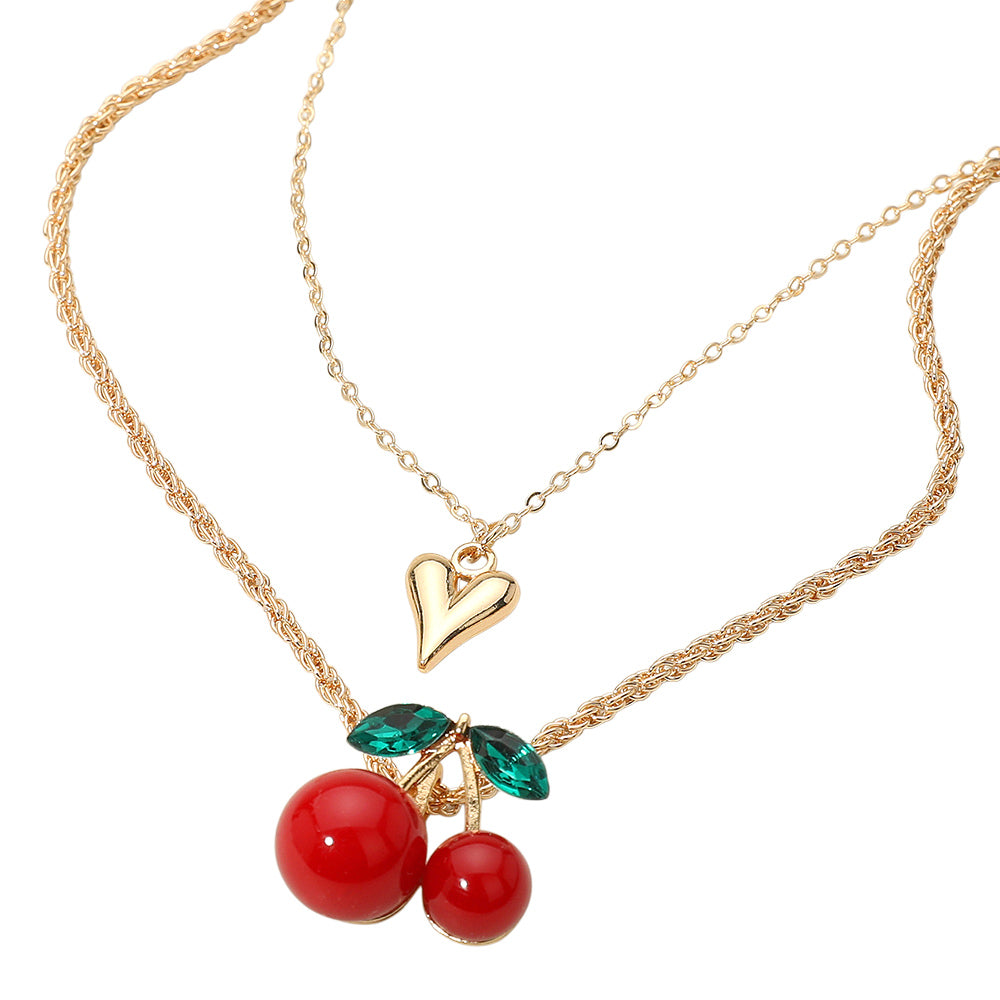 iLLASPARKZ Heart Cherry Pendant Layered Necklace