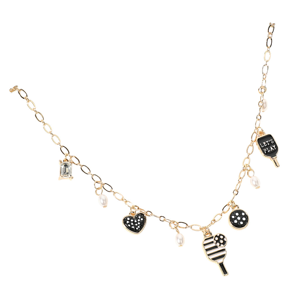 iLLASPARKZ Lets Play Message Enamel Pickleball Pearl Charm Station Necklace