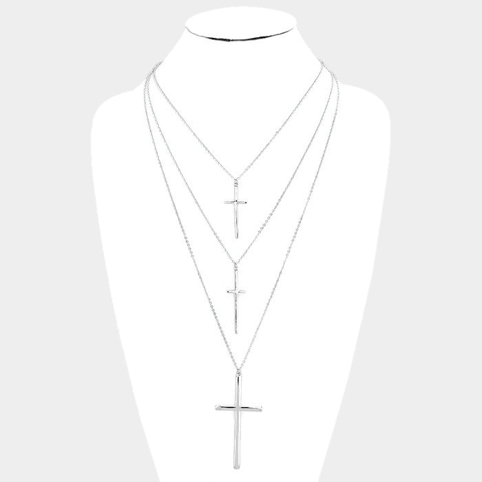 iLLASPARKZ Triple Layered Cross Pendant Metal Necklace
