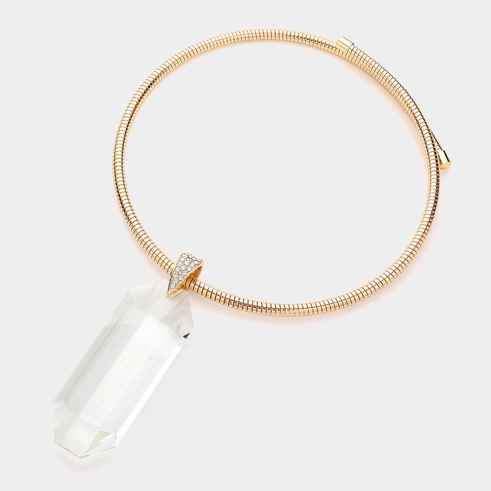 iLLASPARKZ Oversized Long Octagon Shaped Glass Stone Pointed Adjustable Snake Chain Necklace