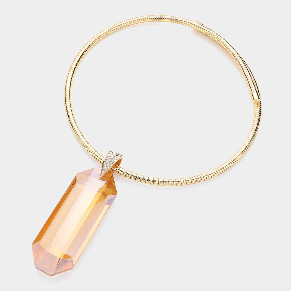 iLLASPARKZ Oversized Long Octagon Shaped Glass Stone Pointed Adjustable Snake Chain Necklace