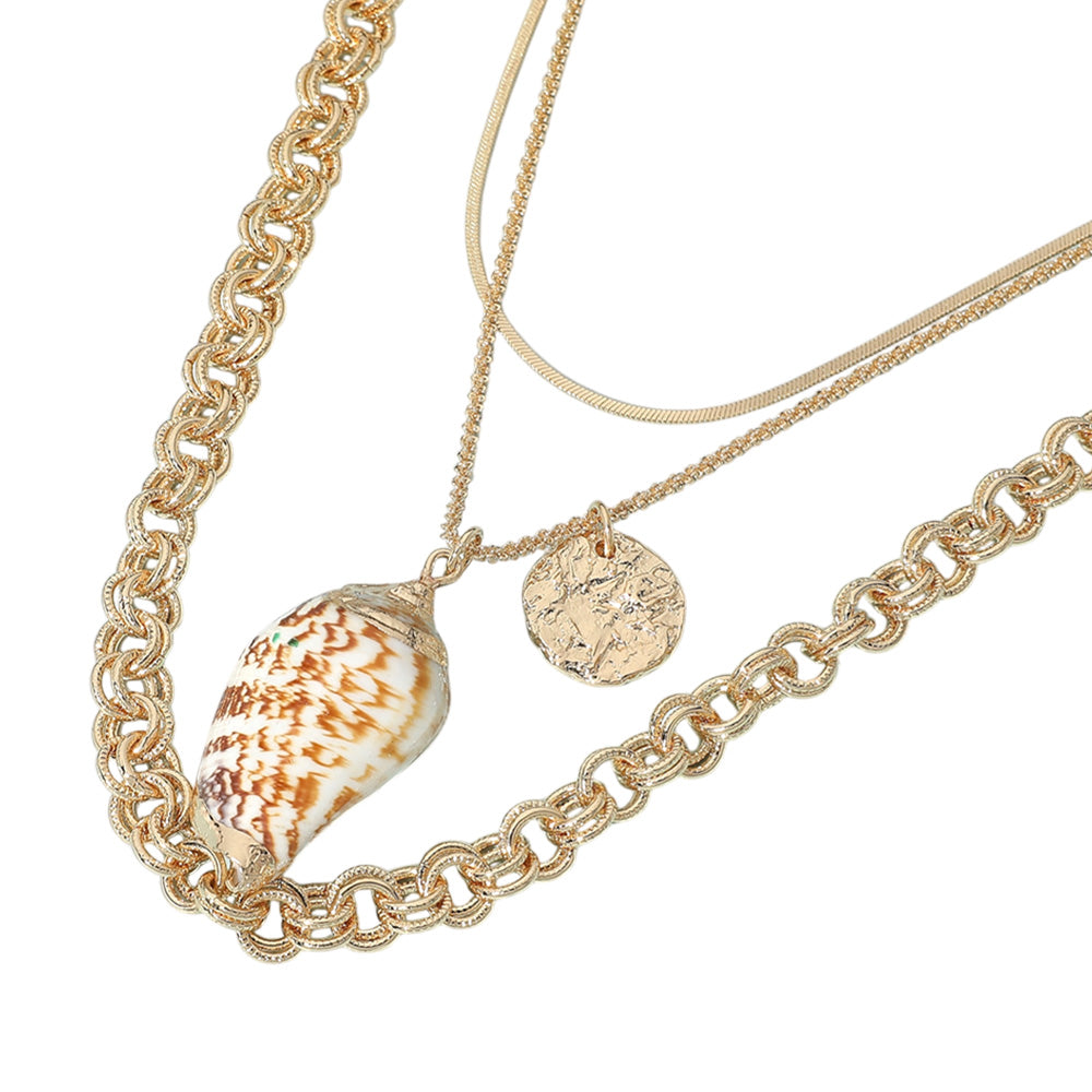 iLLASPARKZ Seashell Hammered Metal Medal Pendant Layered Necklace