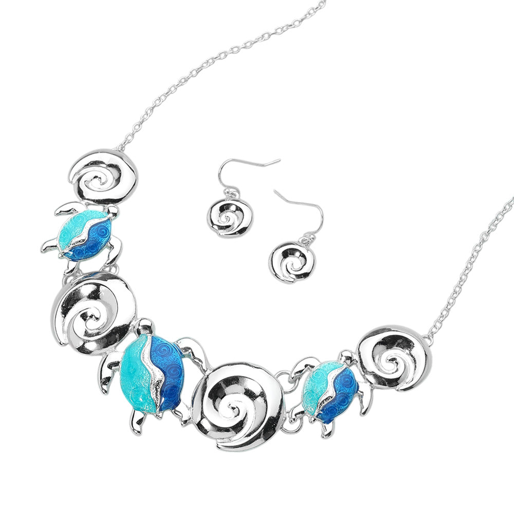 iLLASPARKZ Enamel Sea Turtle Metal Wave Link Necklace