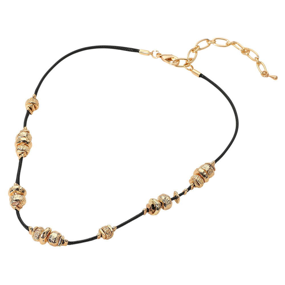 iLLASPARKZ Textured Metal Beaded Cord Chain Necklace