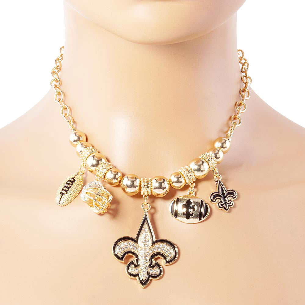 iLLASPARKZ Fleur de Lis Football Theme Charms Metal Chain Necklace