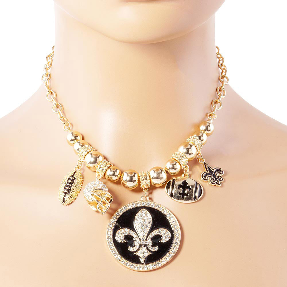 iLLASPARKZ Fleur de Lis Football Theme Charms Metal Chain Necklace