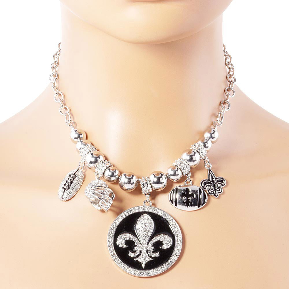 iLLASPARKZ Fleur de Lis Football Theme Charms Metal Chain Necklace