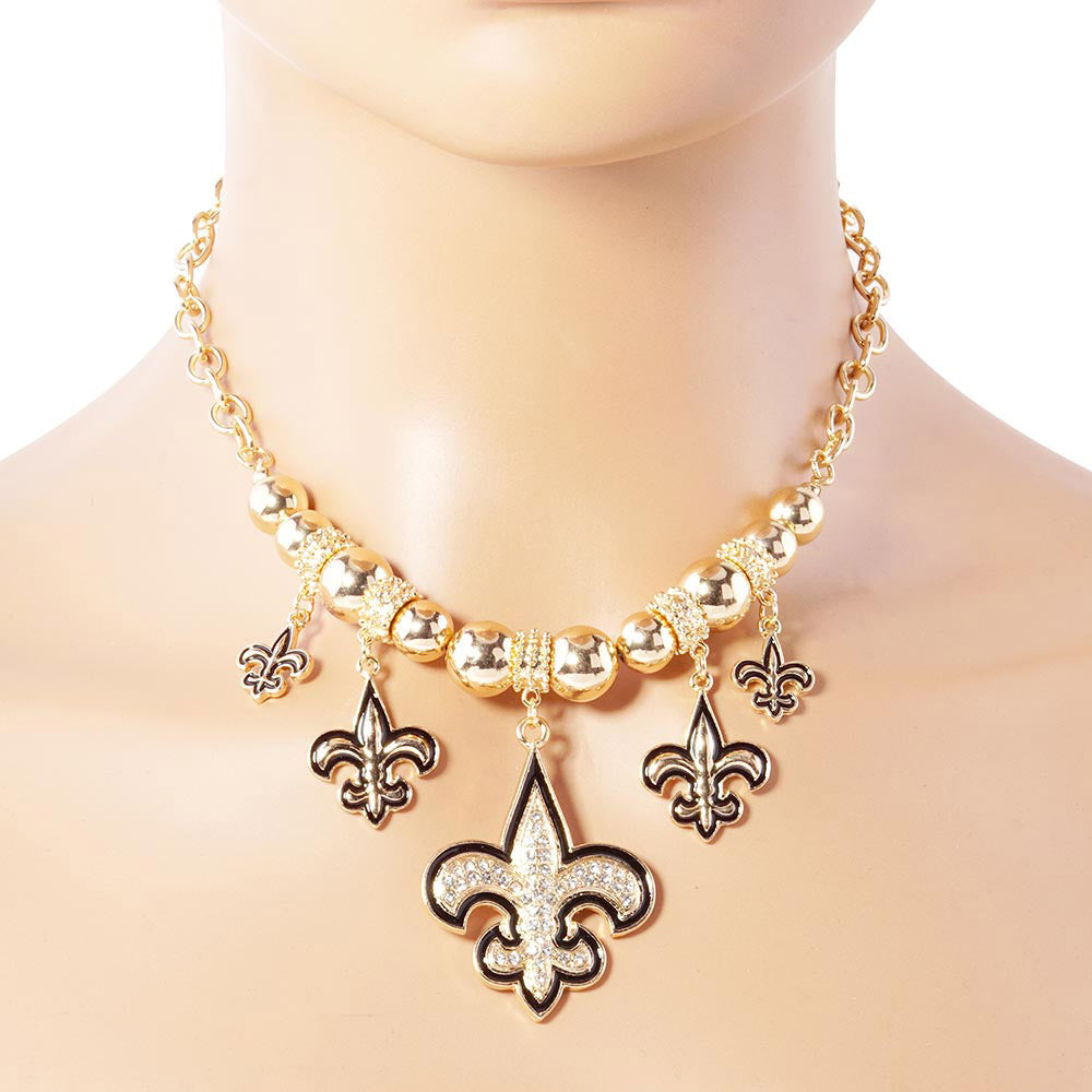 iLLASPARKZ Stone Embellished Fleur de Lis Charm Metal Chain Necklace