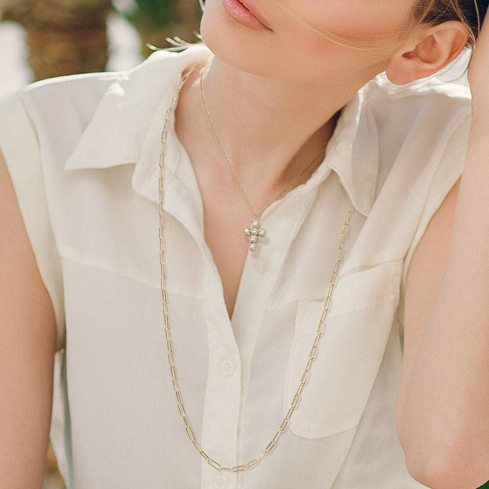 iLLASPARKZ Stone Cluster Cross Pendant Pointed Paperclip Chain Layered Necklace