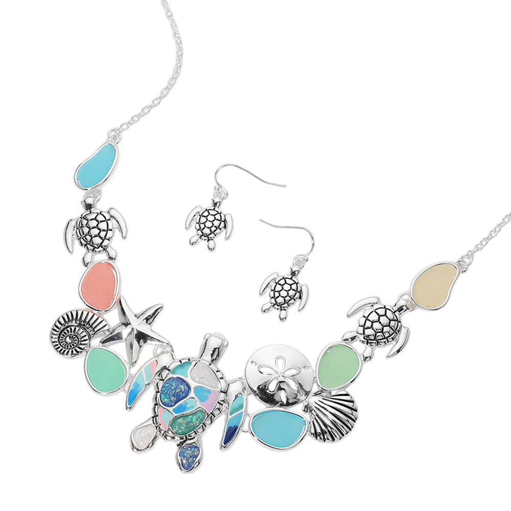 iLLASPARKZ Sea Glass Sea Turtle Metal Seashell Sand Dollar Starfish Embellished Necklace