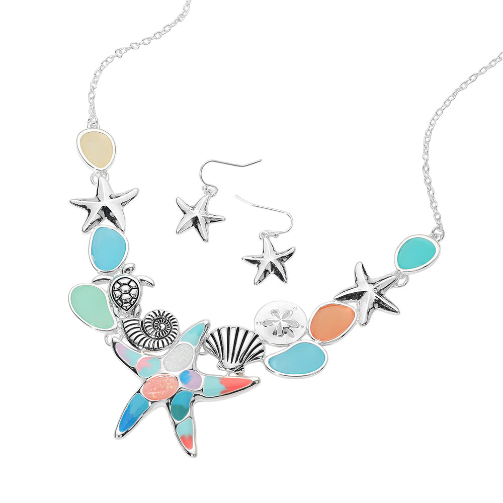 iLLASPARKZ Sea Glass Starfish Metal Seashell Sand Dollar Sea Turtle Embellished Necklace