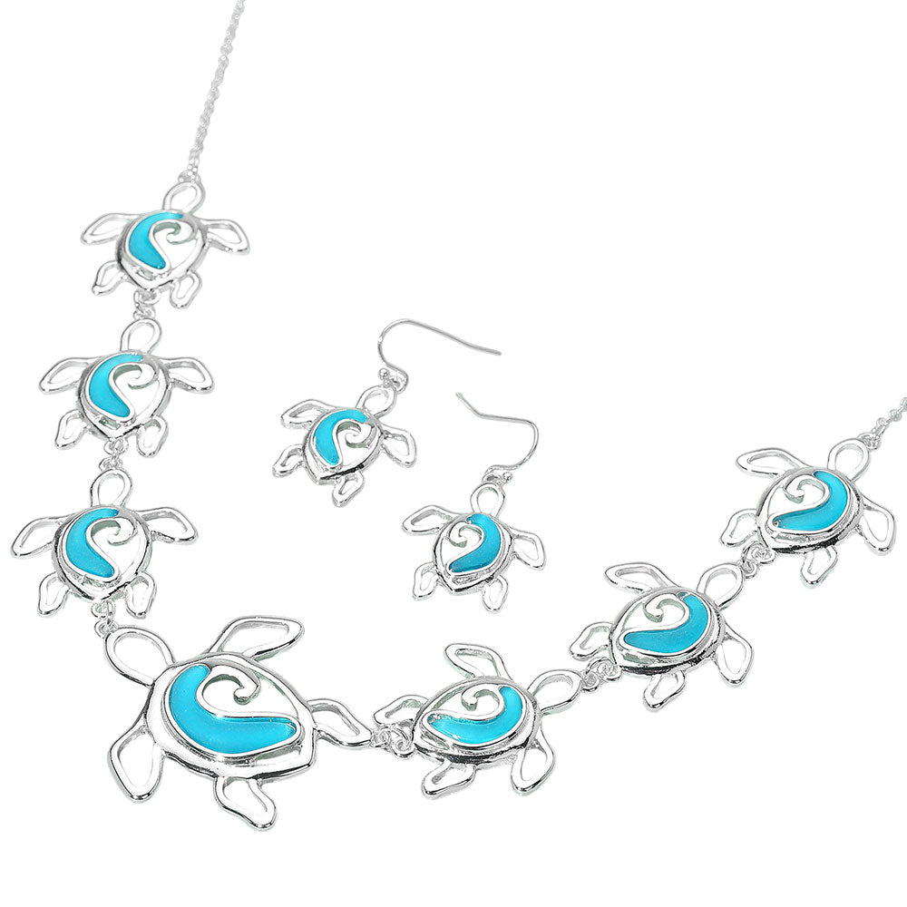 iLLASPARKZ Sea Glass Metal Turtle Link Necklace