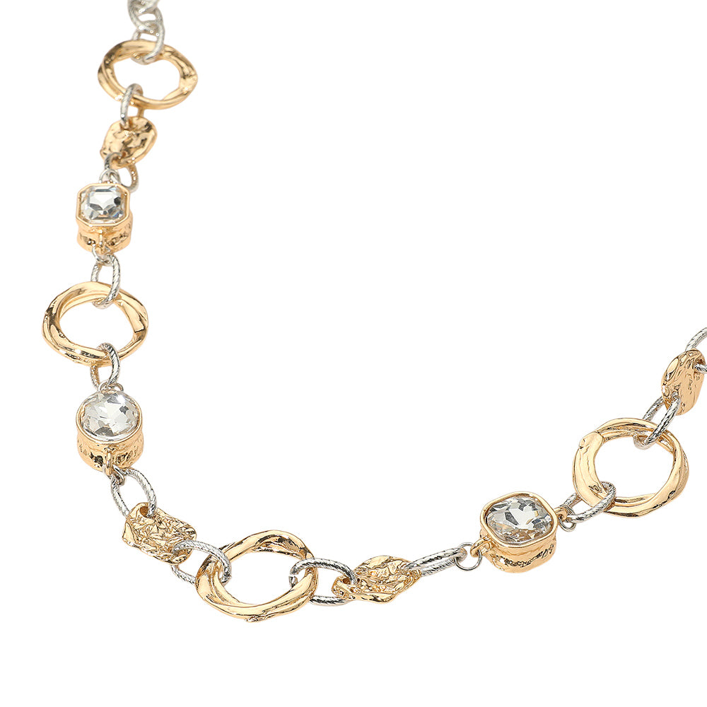 iLLASPARKZ Faceted Oval Square Stone Accent Link Textured Metal Chain Necklace