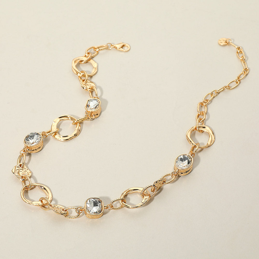 iLLASPARKZ Faceted Oval Square Stone Accent Link Textured Metal Chain Necklace
