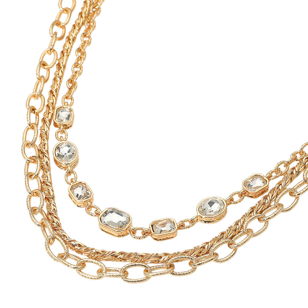 iLLASPARKZ Faceted Oval Rectangular Stone Cluster Link Accent Chunky Metal Chain Layered Necklace