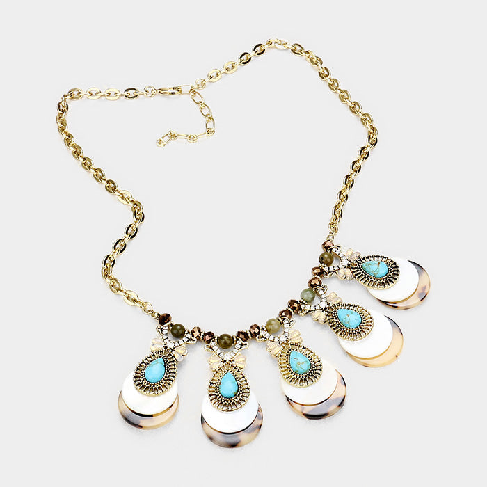 iLLASPARKZ Semi Precious Detail Double Celluloid Acetate Bib Necklace