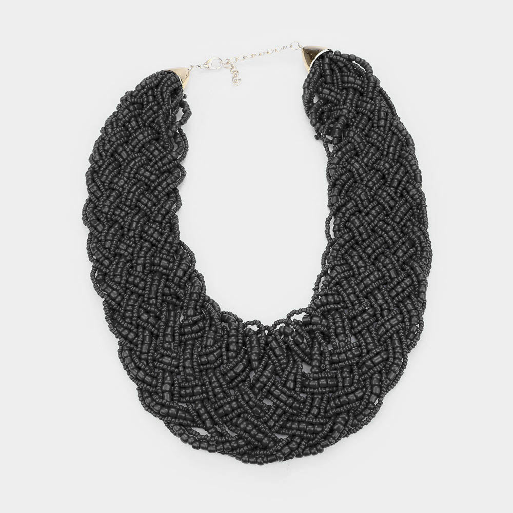 iLLASPARKZ Braided Faceted Bead Statement Bib Necklace